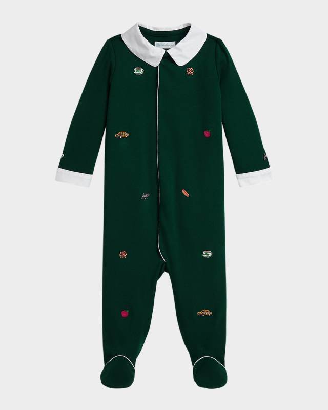 Boy's Interlock Knit Embroidered Coverall, Size Newborn-9
